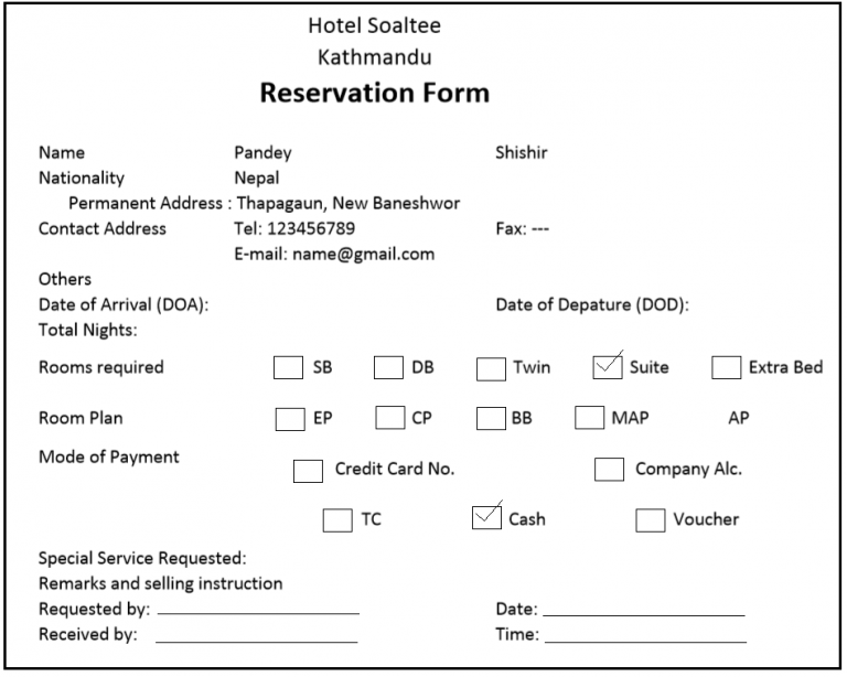 Reservation Form Soaltee