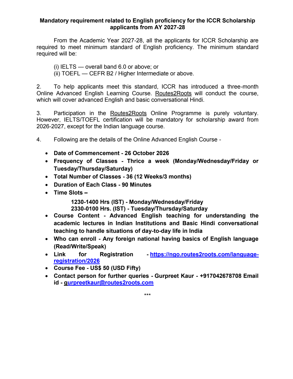 Official Circular - Embassy of India Announces Revised Schedule for ICCR Scholarship AY 2027-28 (Document)