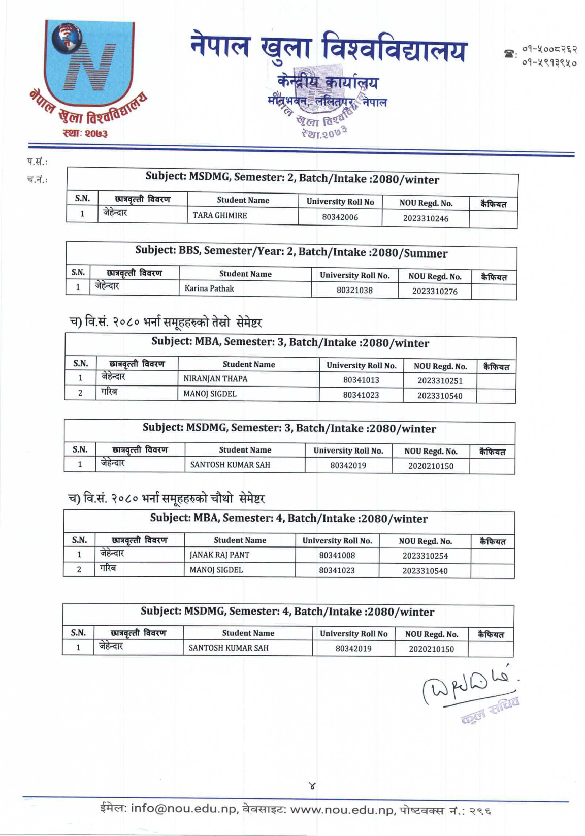 Official Circular - NOU Publishes Final Scholarship and Fee Waiver Recipient List 2083 (Page 4)